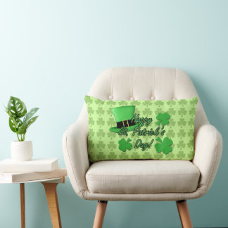 Cool fun Green top hat Shamrocks Patricks Day Lendenkissen