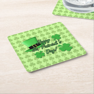 Cool fun Green top hat Shamrocks Patricks Day Rechteckiger Pappuntersetzer