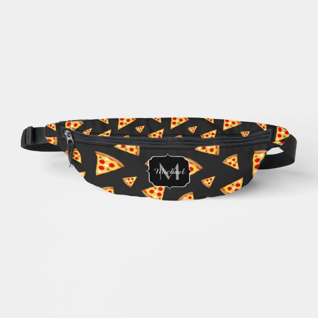 Cool fun pizza tranches motif gris foncé Monogramm (Recto)
