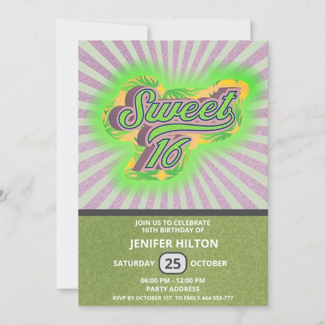 Cool fun retro typography sweet 16 einladung (Vorderseite)