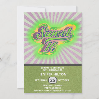 Cool fun retro typography sweet 16 einladung