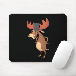 Cool Funny Moose Hat Mustache Animal Lover Mousepad