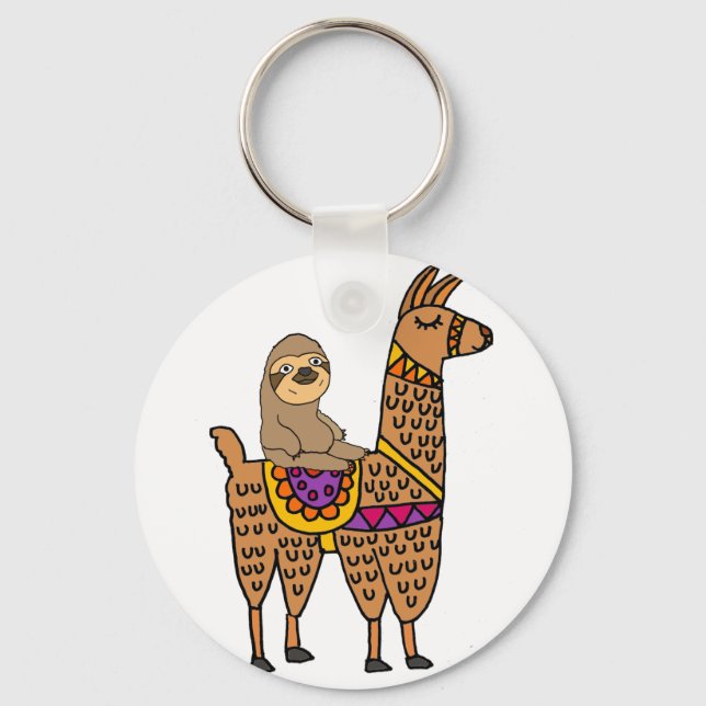 Cool Funny Sloth Riding Llama Schlüsselanhänger (Vorderseite)