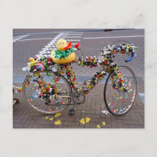 Cool Funny Yellow Duck Bicycle in Amsterdam Postkarte