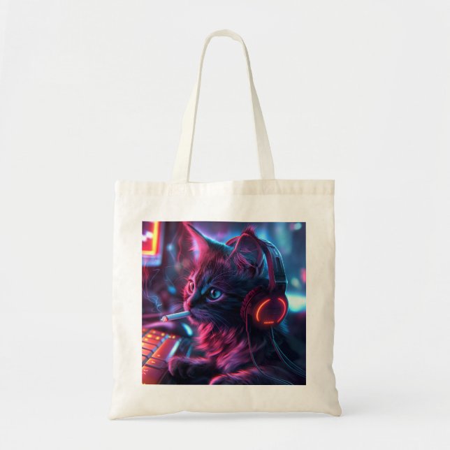 Cool Gamer Cat Rauchen Funny Tragetasche (Vorne)