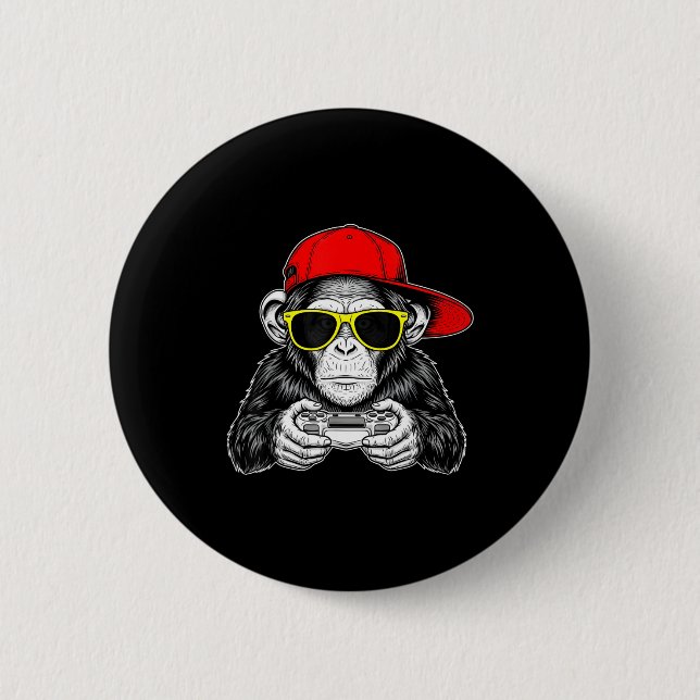 Cool Gamer Monkey With Controller Funny Gaming Vid Button (Vorderseite)