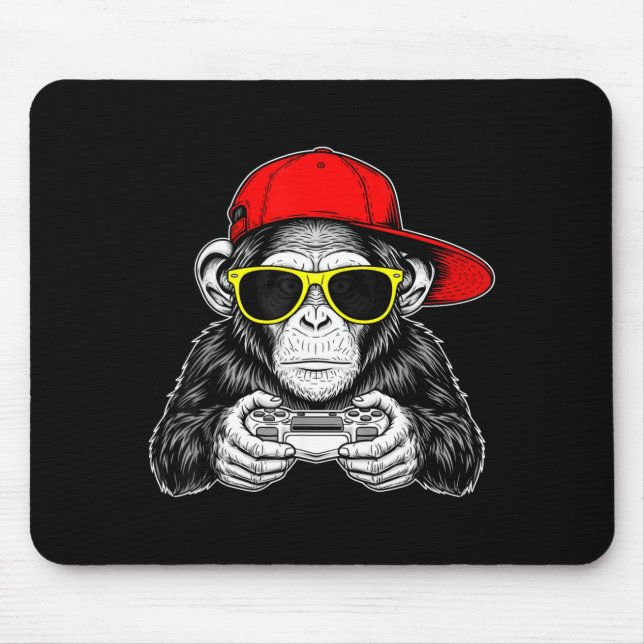 Cool Gamer Monkey With Controller Funny Gaming Vid Mousepad (Vorne)