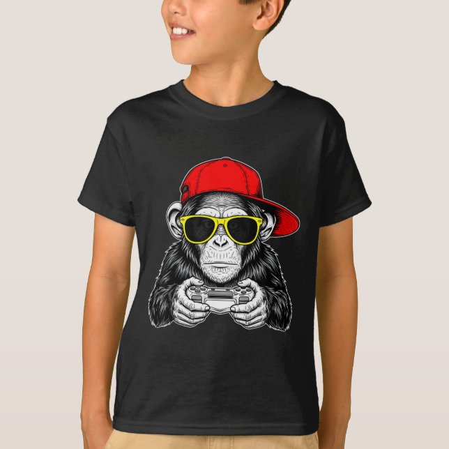 Cool Gamer Monkey With Controller Funny Gaming Vid T-Shirt (Vorderseite)