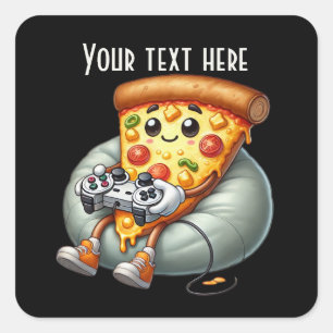 Cool-Gamer-Pizza-Party Quadratischer Aufkleber