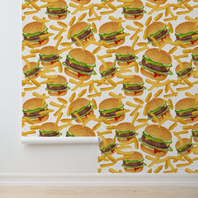 Cool geflieste Burger Pommes frites Futter Tapete (Anwendung)