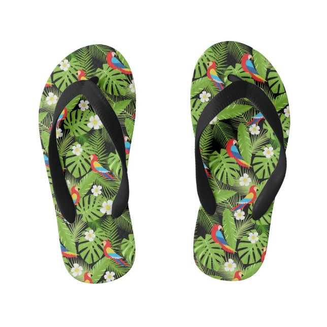 Cool geflieste Papageienmuster Tropisch Kinderbadesandalen (Fußbett)