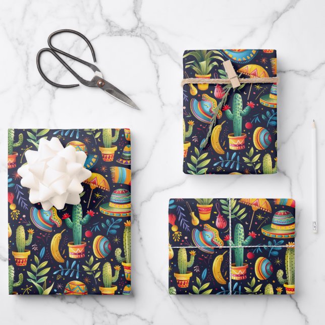 Cool gefliestes mexikanisches Fiesta-Party Geschenkpapier Set (Vorderseite)