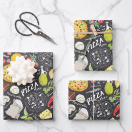cool gefliestes Pizza-Party Geschenkpapier Set