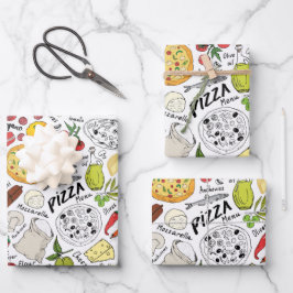 cool gefliestes Pizza-Party Geschenkpapier Set