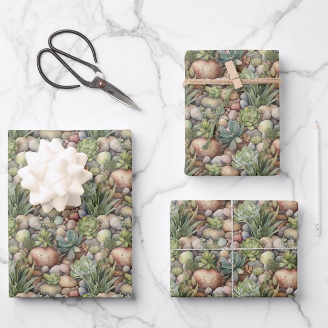 cool gekachelte Kaktus Muster Party Wrapping Geschenkpapier Set (Vorderseite)