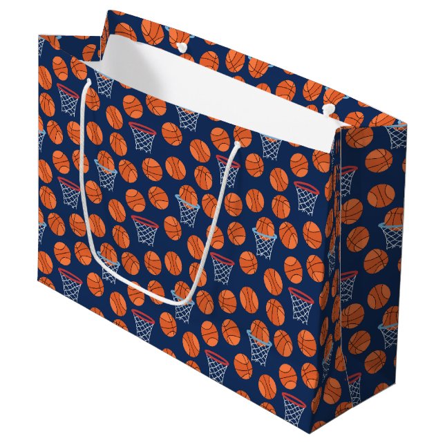 cool gekacheltes Basketballsportmuster Party Große Geschenktüte (Vorderseite Schrägansicht)