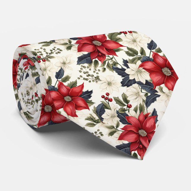Cool gekacheltes Poinsettia-Muster Krawatte (Gerollt)