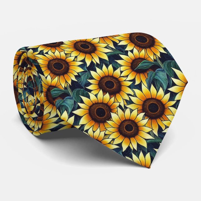 cool gekacheltes Sonnenblumenmuster Krawatte (Gerollt)