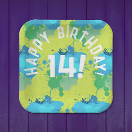 Cool-Gelbtürkis-Grün-Farbspritze Party Pappteller