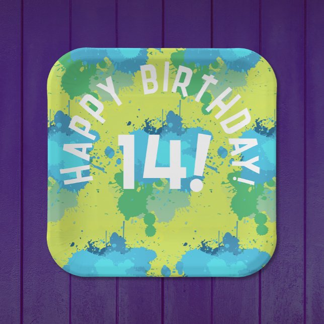 Cool-Gelbtürkis-Grün-Farbspritze Party Pappteller (Von Creator hochgeladen)