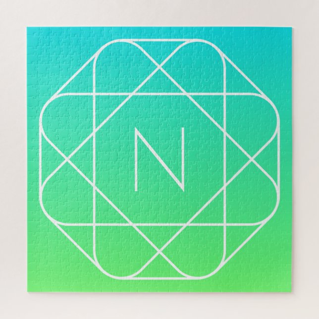 Cool Geometrisches Monogramm | Blue & Lime Green O (Vertikal)