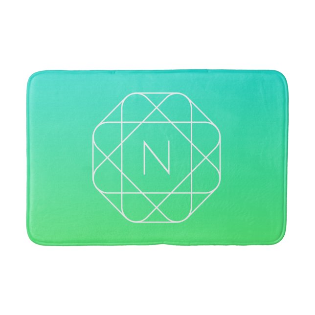 Cool Geometrisches Monogramm | Blue & Lime Green O Badematte (Vorderseite)