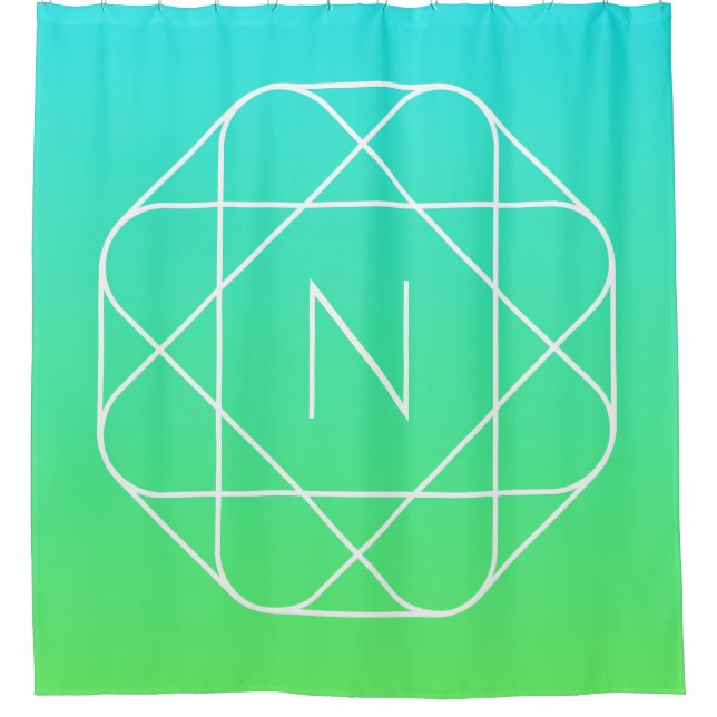 Cool Geometrisches Monogramm | Blue & Lime Green O Duschvorhang (Vorderseite)