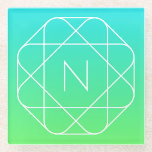 Cool Geometrisches Monogramm Blue & Lime Green O Glasuntersetzer