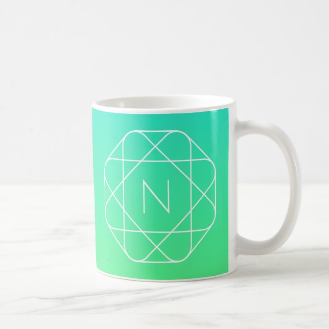 Cool Geometrisches Monogramm | Blue & Lime Green O Kaffeetasse (Rechts)