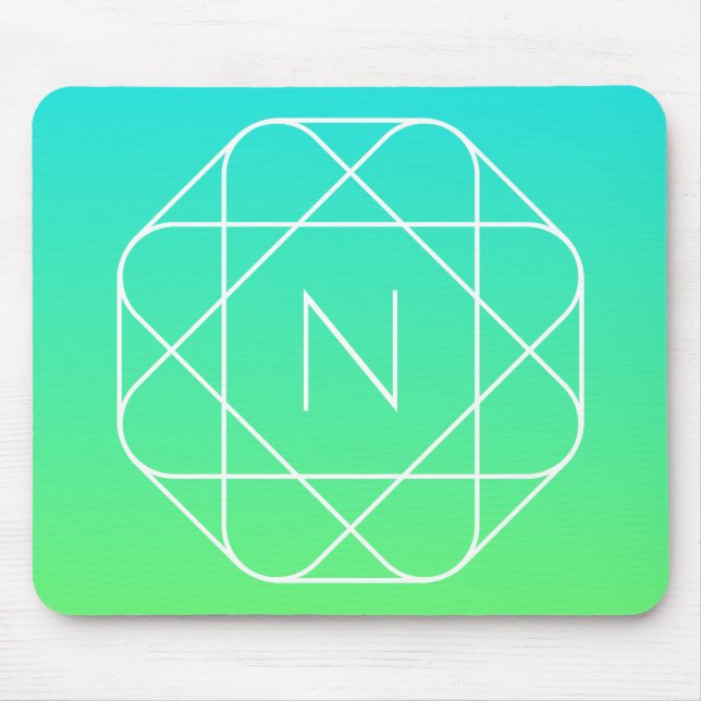 Cool Geometrisches Monogramm | Blue & Lime Green O Mousepad (Vorne)