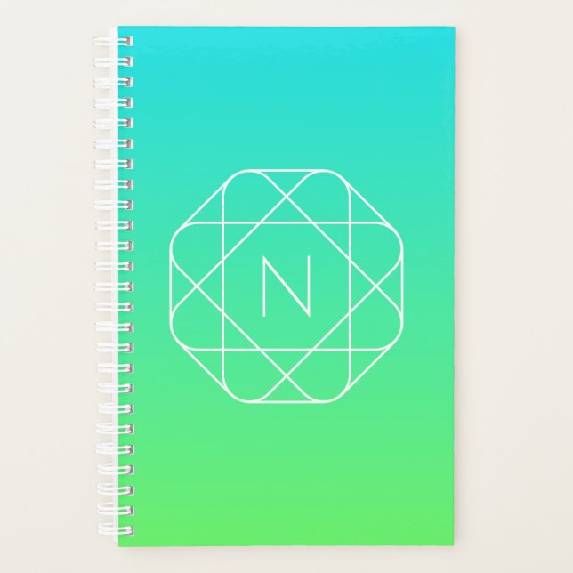 Cool Geometrisches Monogramm | Blue & Lime Green O Planer (Vorderseite)