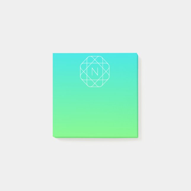 Cool Geometrisches Monogramm | Blue & Lime Green O Post-it Klebezettel (Vorderseite)