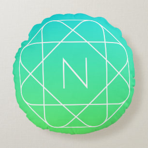 Cool Geometrisches Monogramm Blue & Lime Green O Rundes Kissen