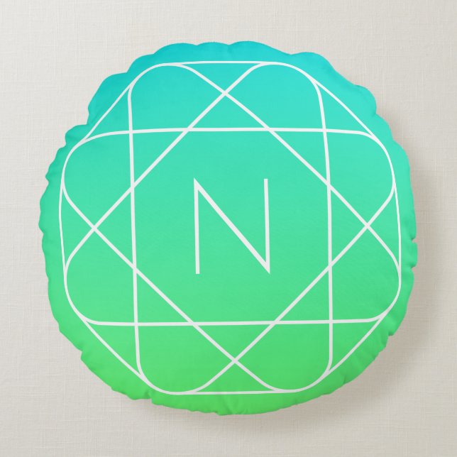 Cool Geometrisches Monogramm | Blue & Lime Green O Rundes Kissen (Vorderseite)