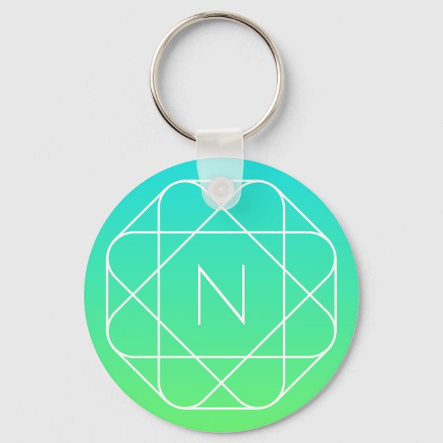 Cool Geometrisches Monogramm | Blue & Lime Green O Schlüsselanhänger (Vorderseite)