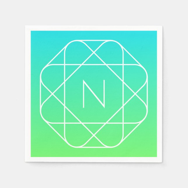 Cool Geometrisches Monogramm | Blue & Lime Green O Serviette (Vorderseite)