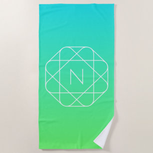 Cool Geometrisches Monogramm   Blue & Lime Green O Strandtuch