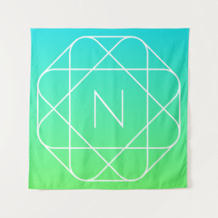 Cool Geometrisches Monogramm   Blue & Lime Green O Wandteppich