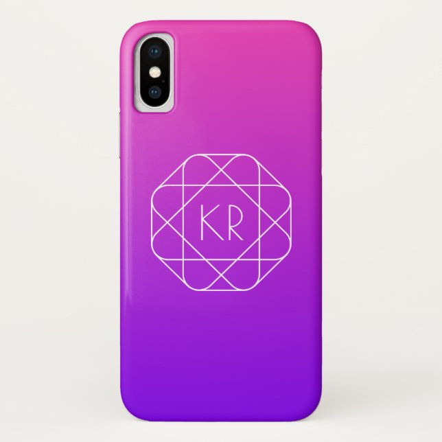 Cool Geometrisches Monogramm | Magenta Lila Violet Case-Mate iPhone Hülle (Rückseite)