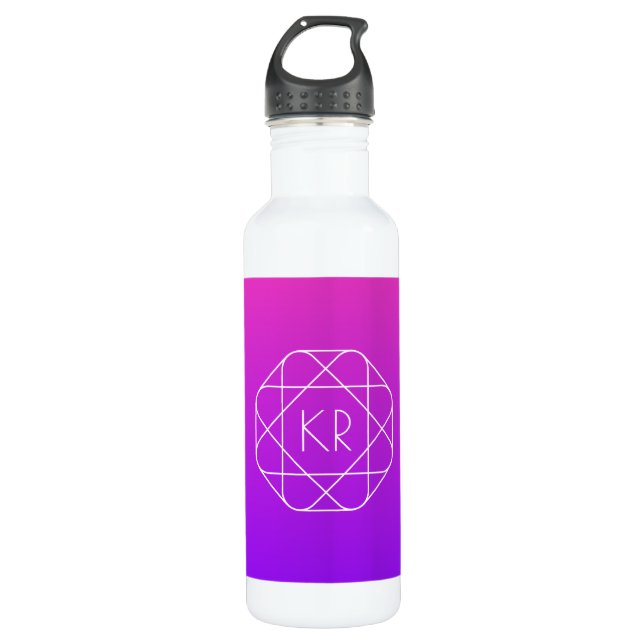 Cool Geometrisches Monogramm | Magenta Lila Violet Edelstahlflasche (Vorderseite)