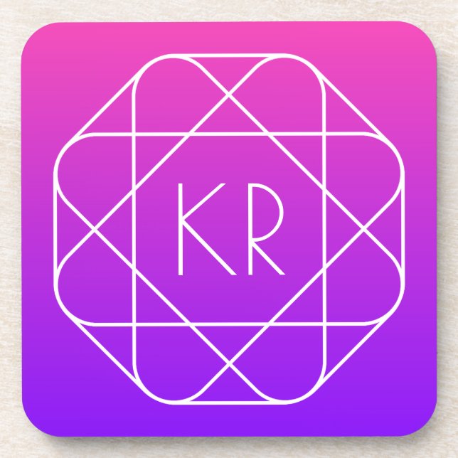 Cool Geometrisches Monogramm | Magenta Lila Violet Getränkeuntersetzer (Vorderseite)