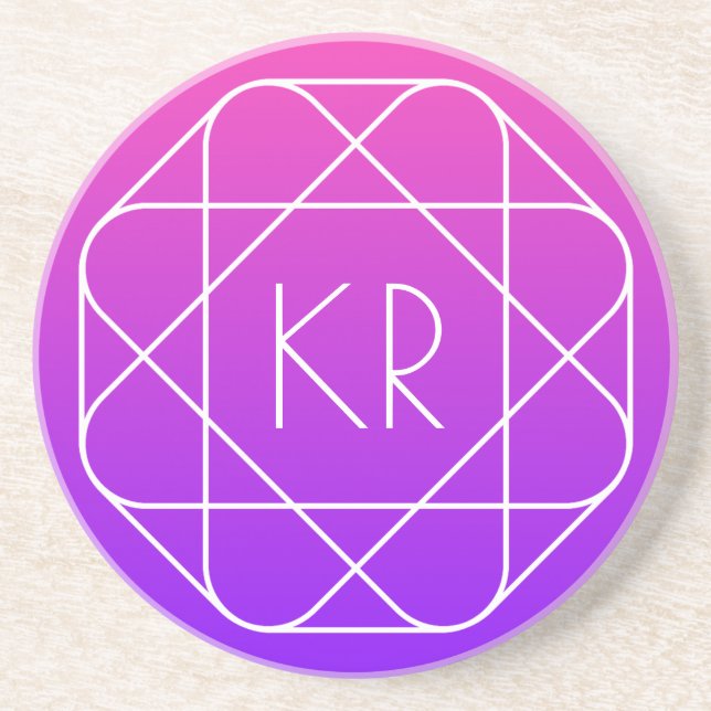 Cool Geometrisches Monogramm | Magenta Lila Violet Getränkeuntersetzer (Vorne)