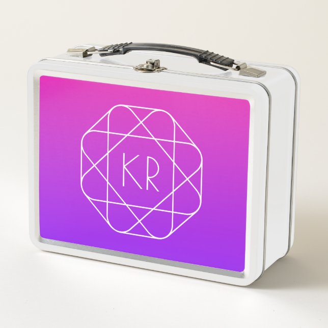 Cool Geometrisches Monogramm | Magenta Lila Violet Metall Brotdose (Vorderseite)
