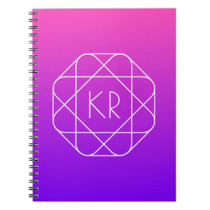 Cool Geometrisches Monogramm   Magenta Lila Violet Notizblock