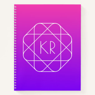 Cool Geometrisches Monogramm   Magenta Lila Violet Notizbuch