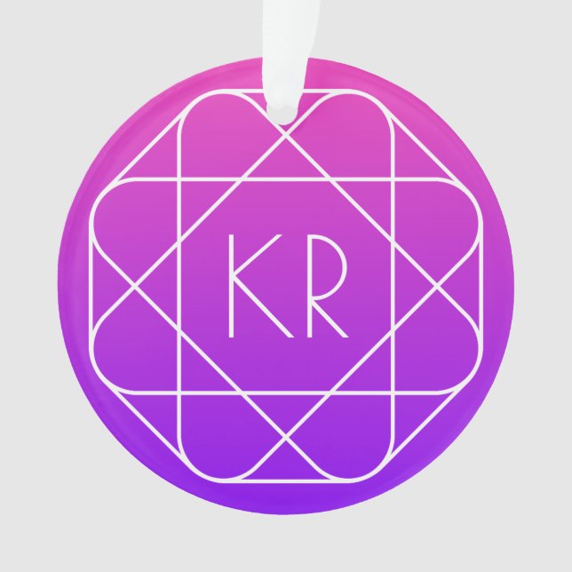 Cool Geometrisches Monogramm | Magenta Lila Violet Ornament (Vorderseite)