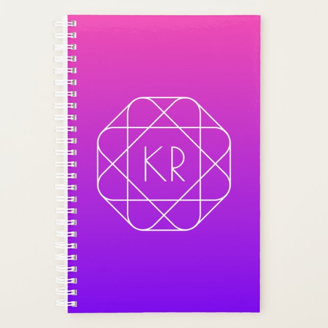 Cool Geometrisches Monogramm | Magenta Lila Violet Planer (Vorderseite)