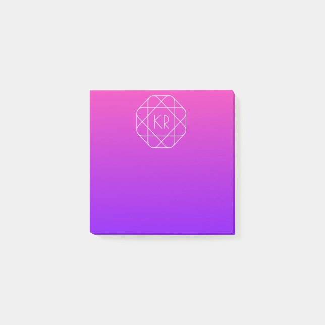 Cool Geometrisches Monogramm | Magenta Lila Violet Post-it Klebezettel (Vorderseite)