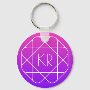 Cool Geometrisches Monogramm Magenta Lila Violet Schlüsselanhänger