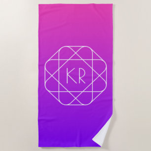 Cool Geometrisches Monogramm   Magenta Lila Violet Strandtuch